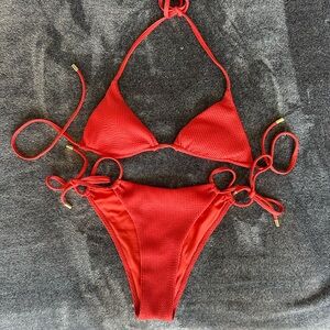 Monday Swimwear Bikini Red Crinkle Fabric